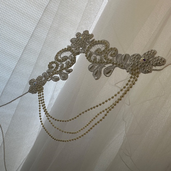 VINTAGE 1990s Mori Lee Wedding Dress Beaded Pearl Off Shoulder Bow 9' Train - S - Picture 14 of 16